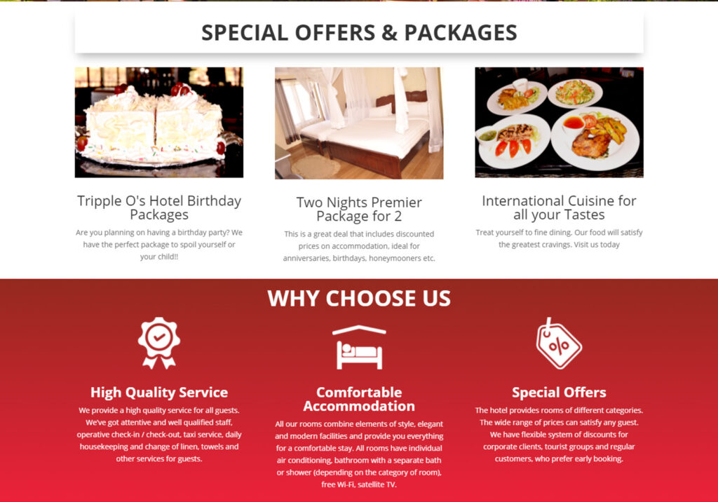 Website Design in Kenya for Tripple O's Hotel