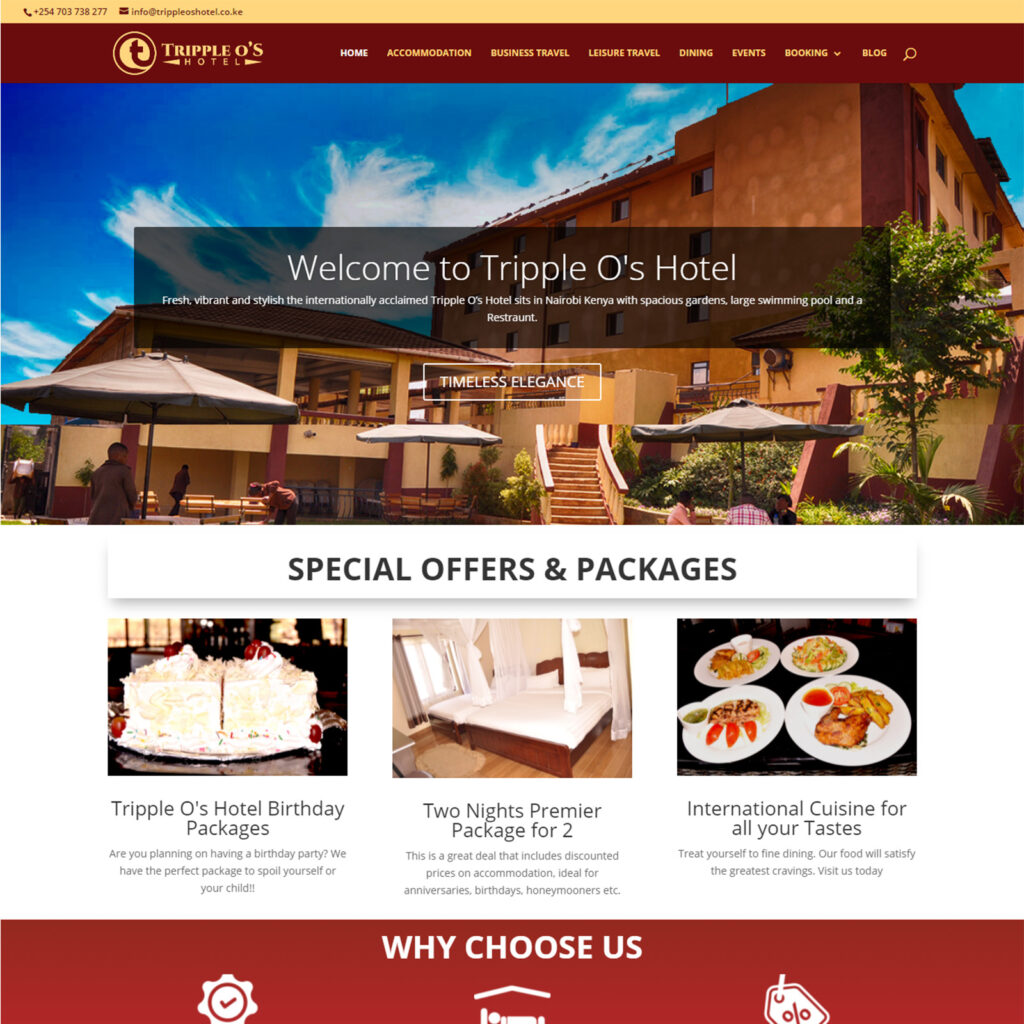 Tripple O's Hotel Web Design in Kenya Home Page