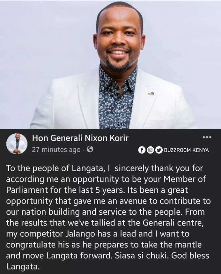 Nixon Korir concedes defeat